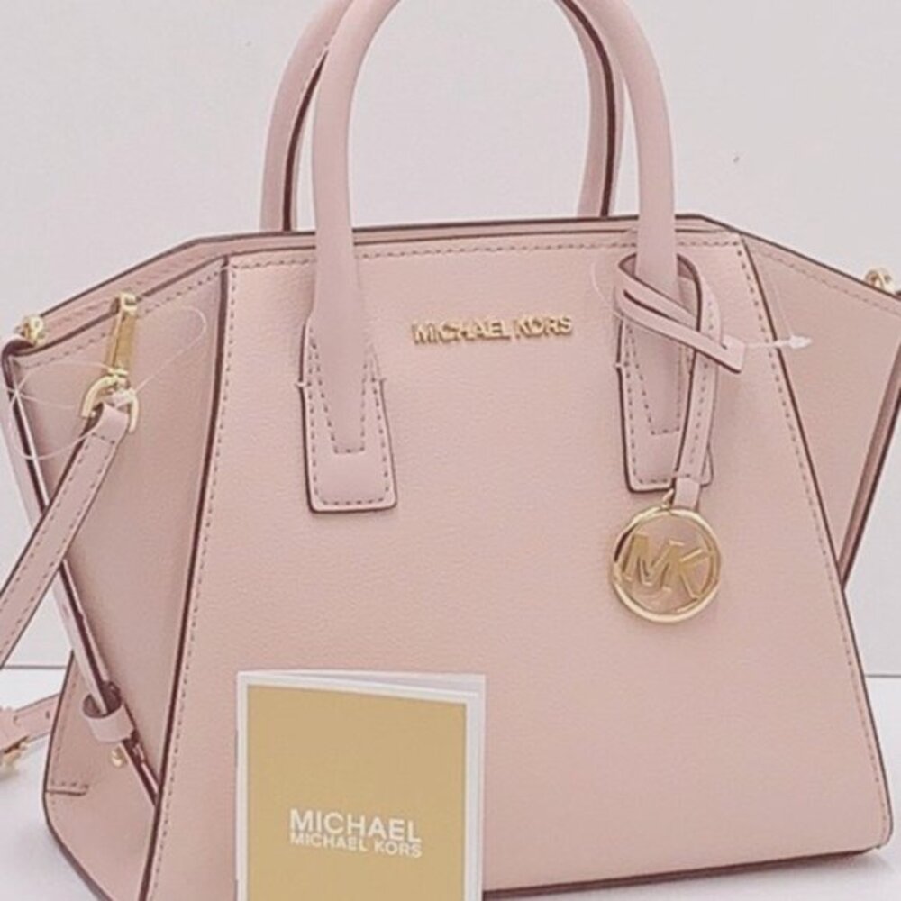 Michael Kors Avril Small Leather Top-Zip Satchel Powder Blush color